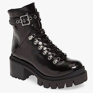Jeffrey Campbell Czech Glossy Black Moto Platform Lug Sole size Ten (10)